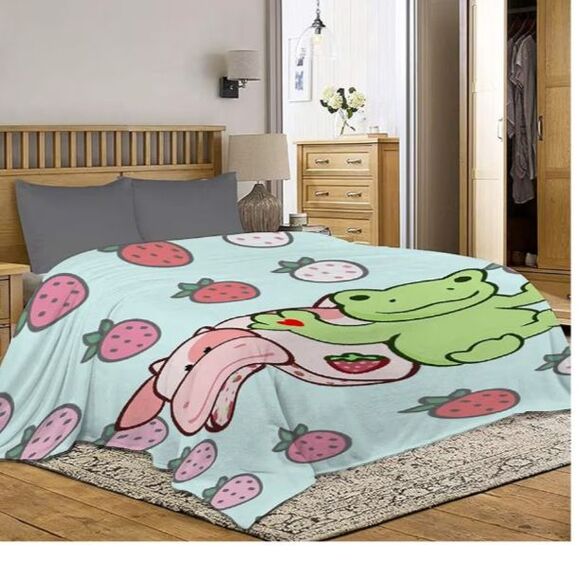 New Strawberry Cow Frog Fleece Throw Blanket "Love is Like a Blanket" 50x60" - Picture 4 of 5